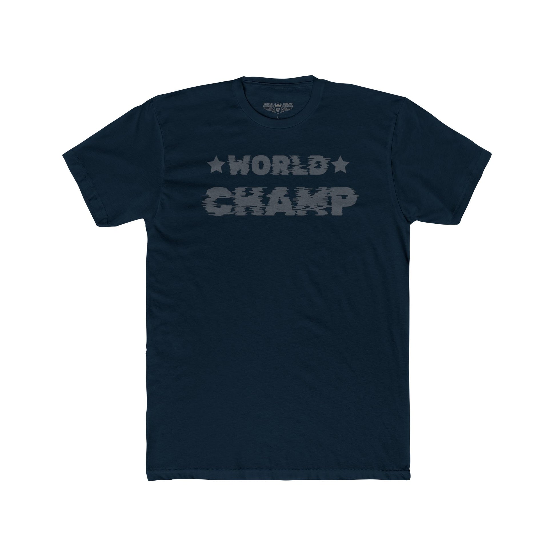 Navy blue t-shirt with Gray 'World Champ' letters